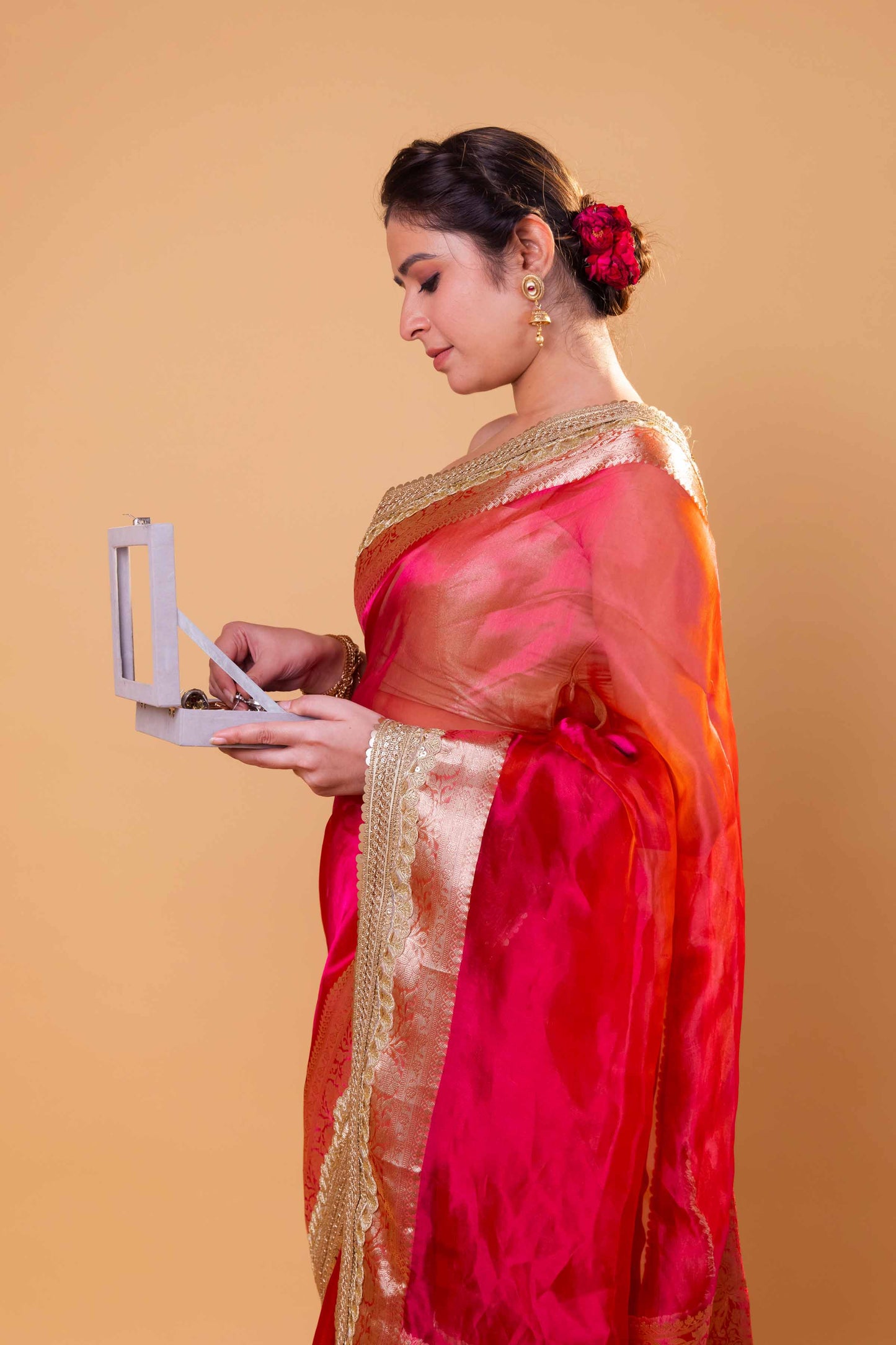 Rani Dhup Chav Embellished Lace Pure Soft Tissue Silk Saree