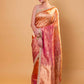 Orange & Rani Pure Tissue Silk Saree With Embroidery Border