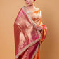 Orange & Rani Pure Tissue Silk Saree With Embroidery Border
