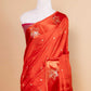 Orange Bird Motif Russian Silk Saree