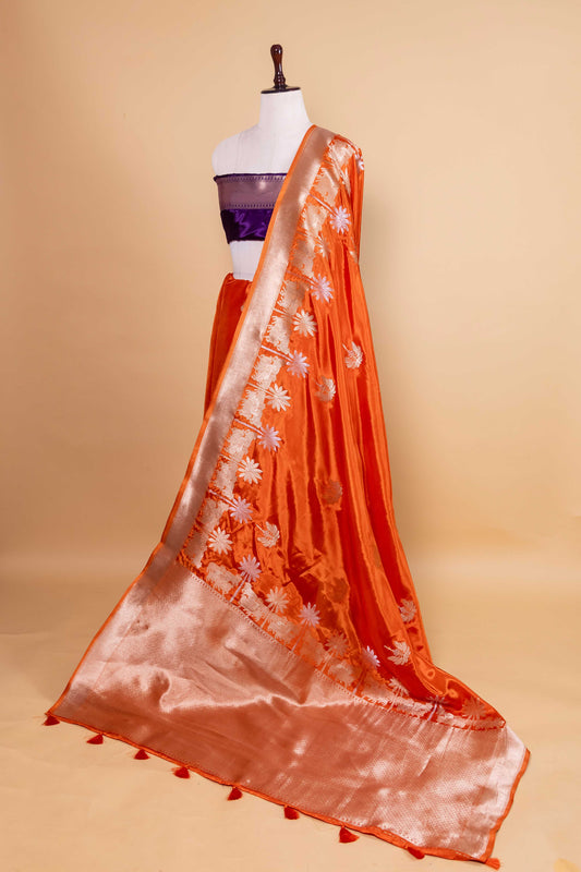 Orange Pichwai Weaving Fancy Silk Saree