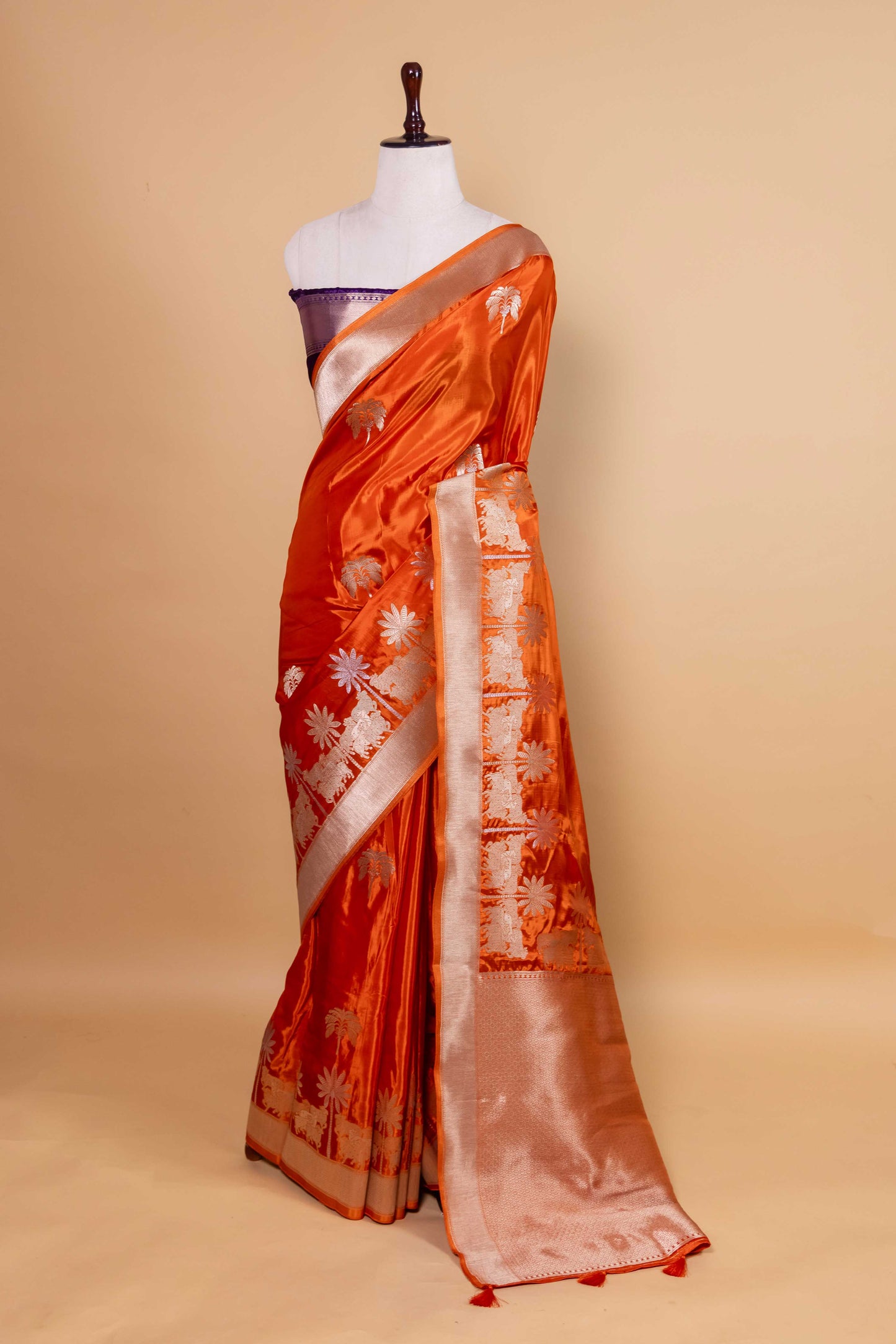 Orange Pichwai Weaving Fancy Silk Saree