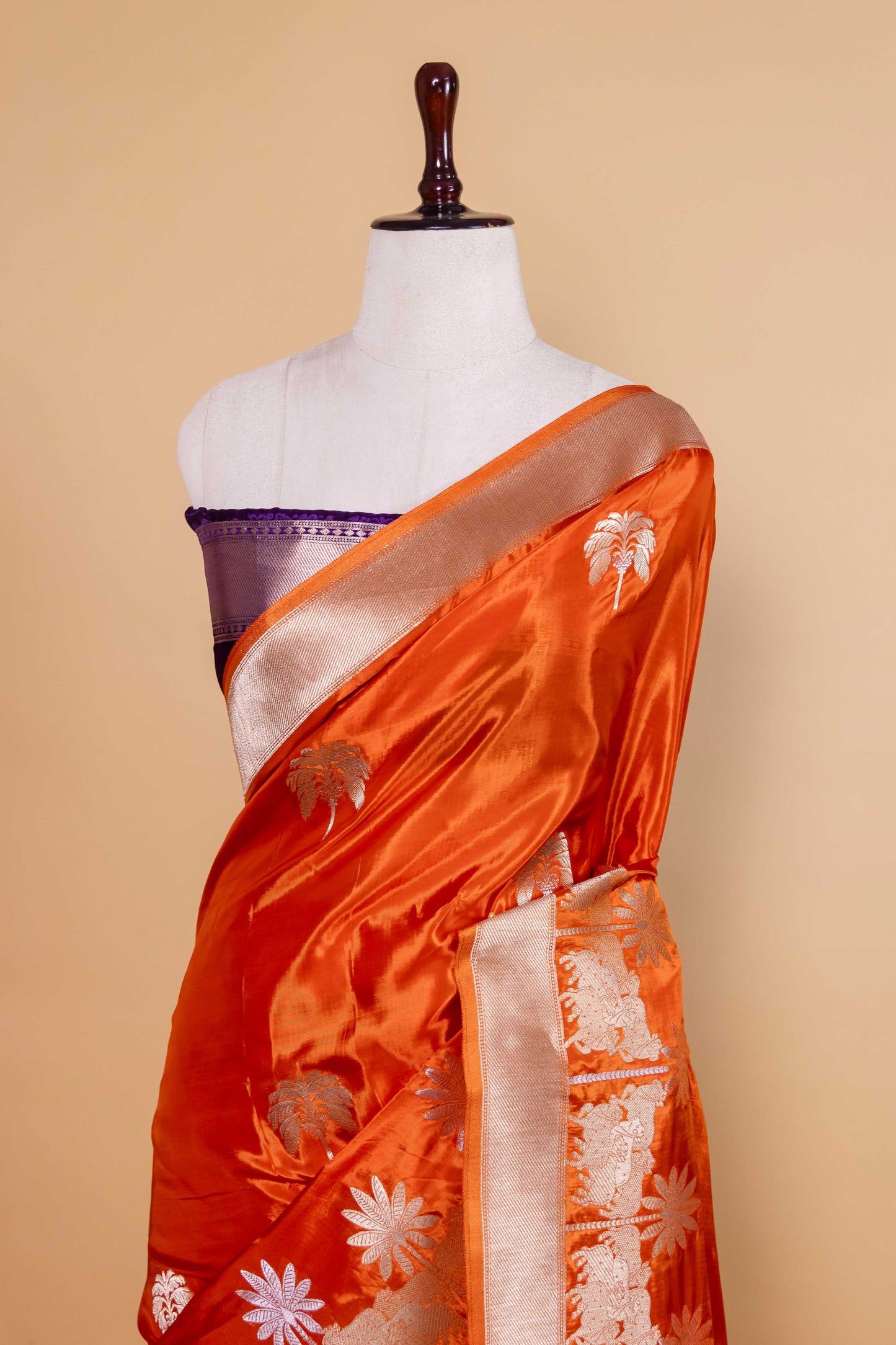 Orange Pichwai Weaving Fancy Silk Saree