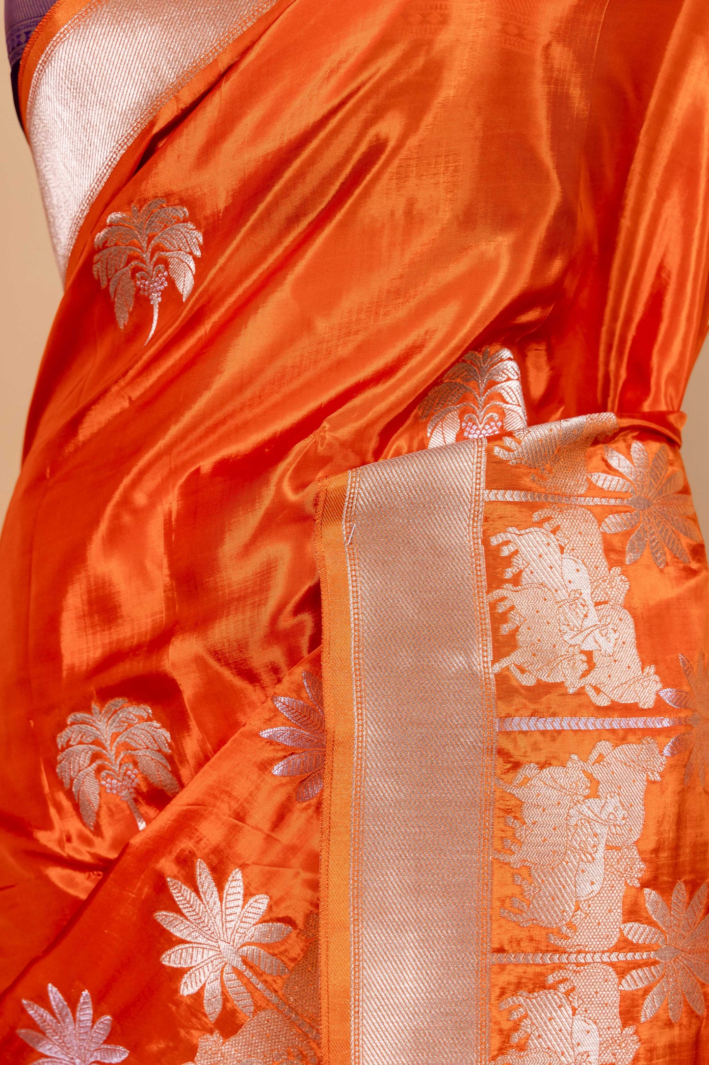 Orange Pichwai Weaving Fancy Silk Saree