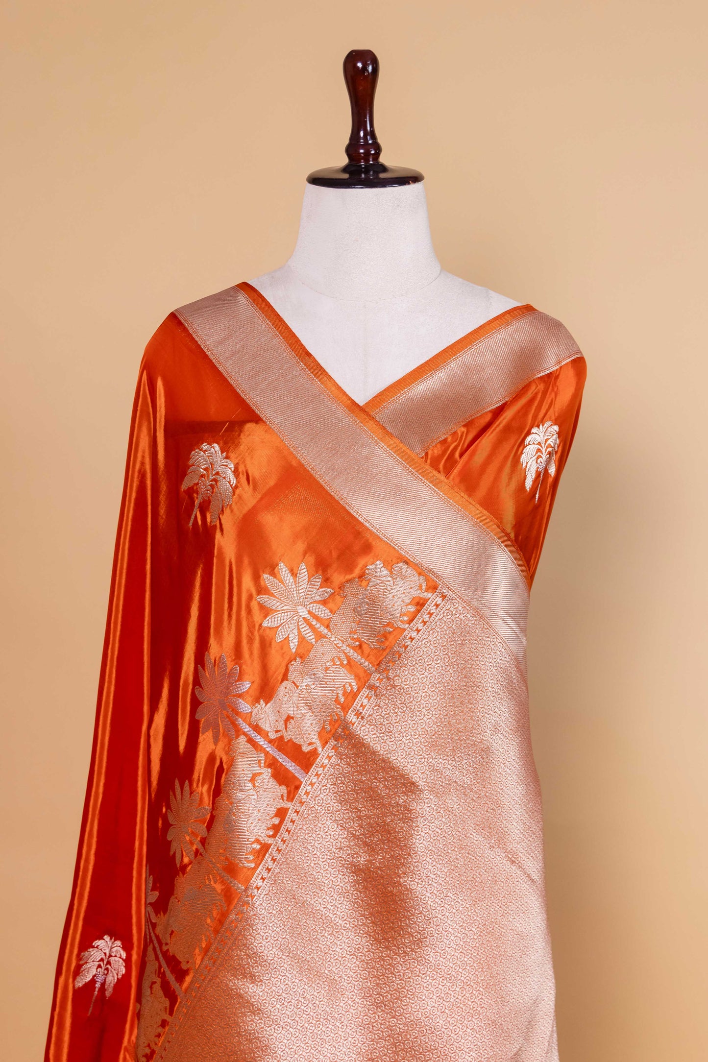 Orange Pichwai Weaving Fancy Silk Saree
