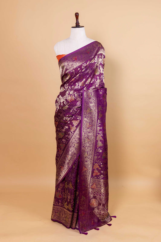 Purple Raja Rani Bandhani  Fancy Silk Saree
