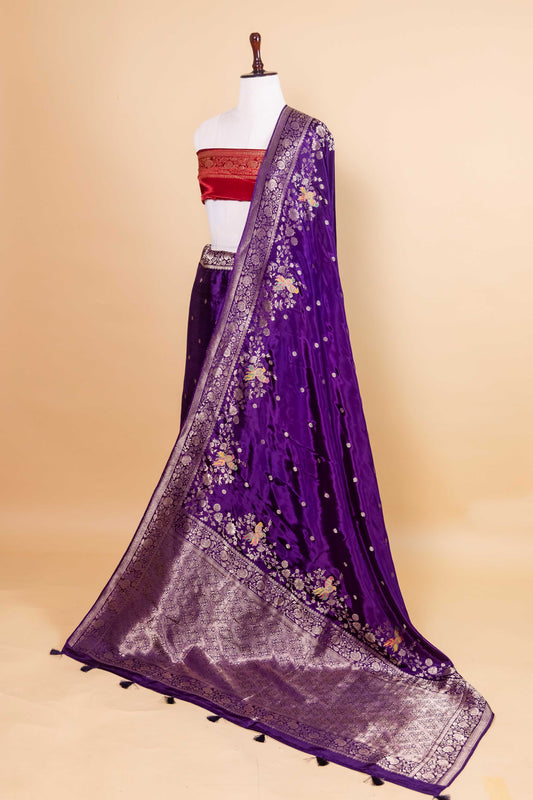 Purple Bird Motif Fancy Silk Saree