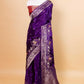 Purple Bird Motif Fancy Silk Saree