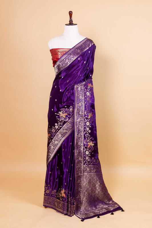 Purple Bird Motif Fancy Silk Saree