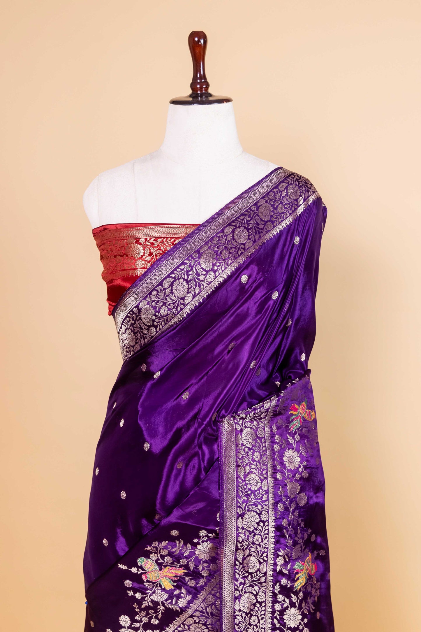 Purple Bird Motif Fancy Silk Saree