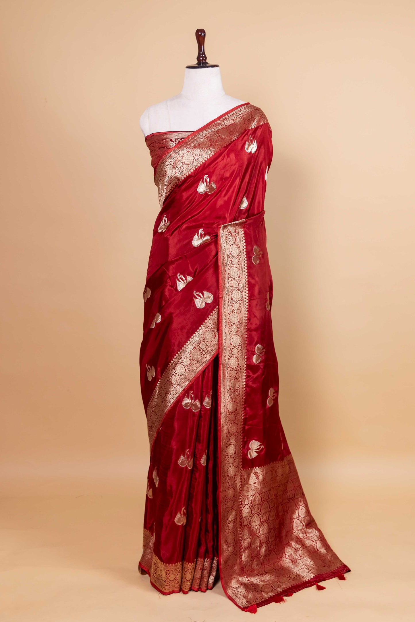 Red Duck Weaving Fancy Silk Saree