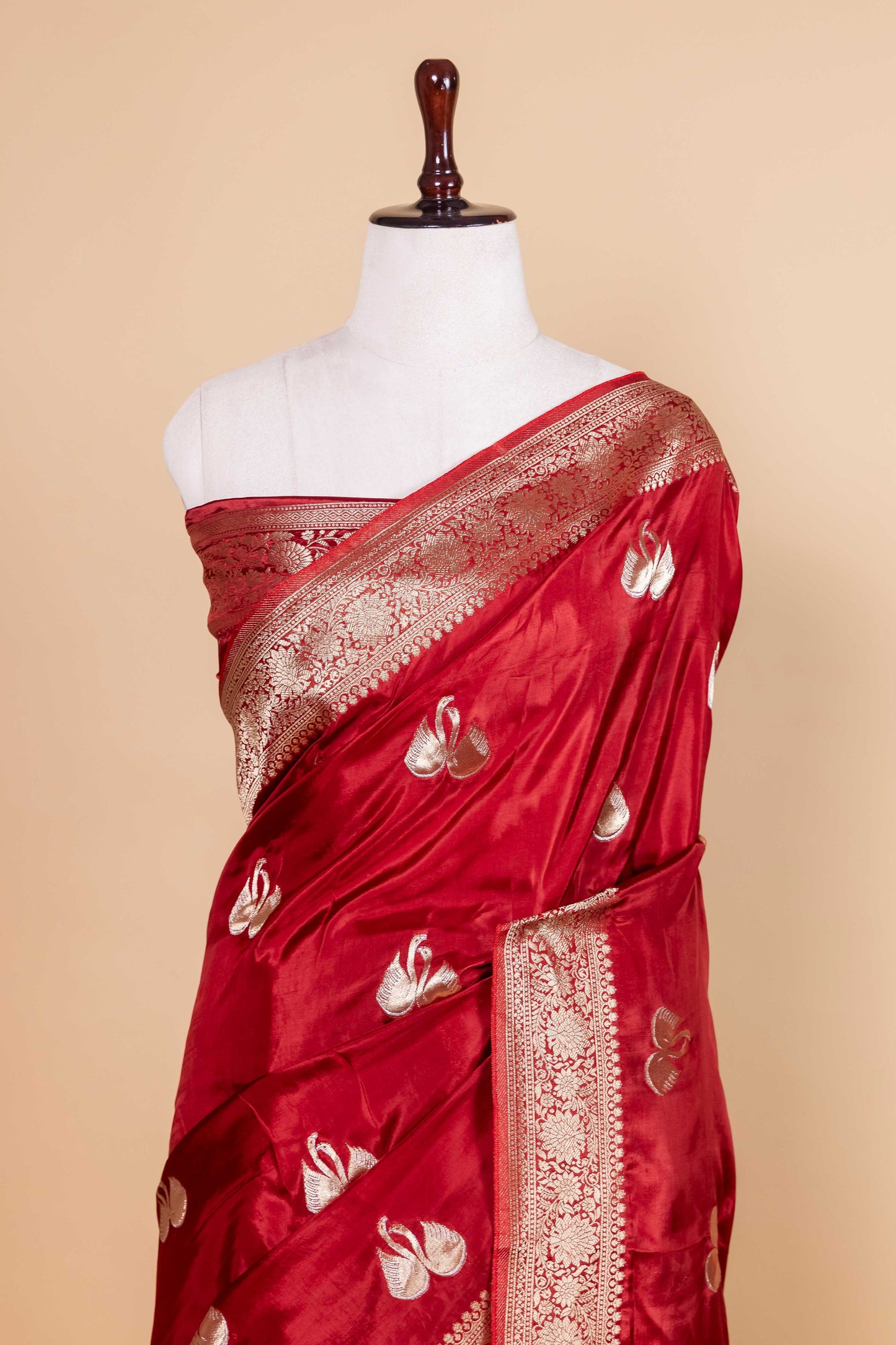 Red Duck Weaving Fancy Silk Saree
