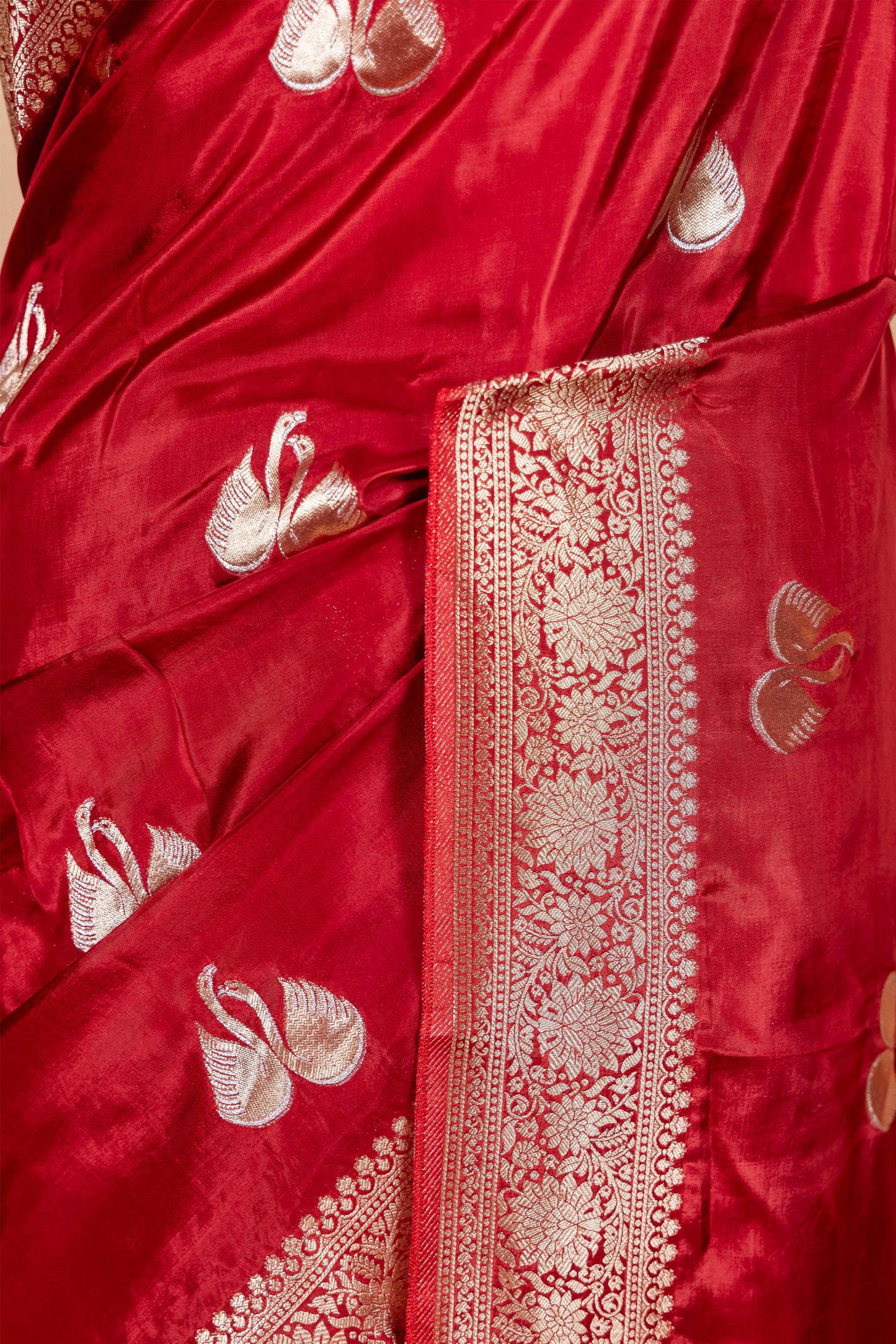 Red Duck Weaving Fancy Silk Saree