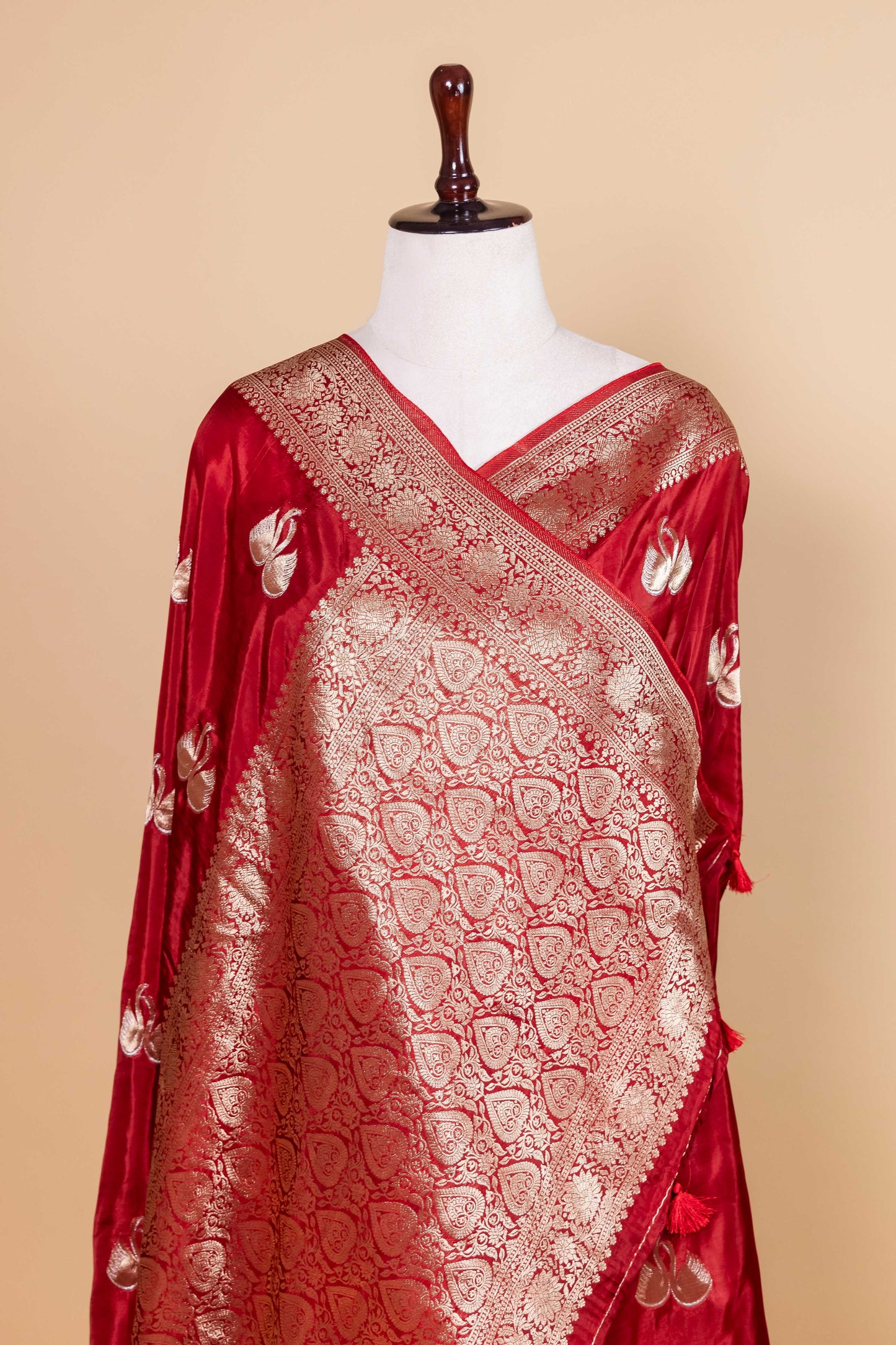 Red Duck Weaving Fancy Silk Saree