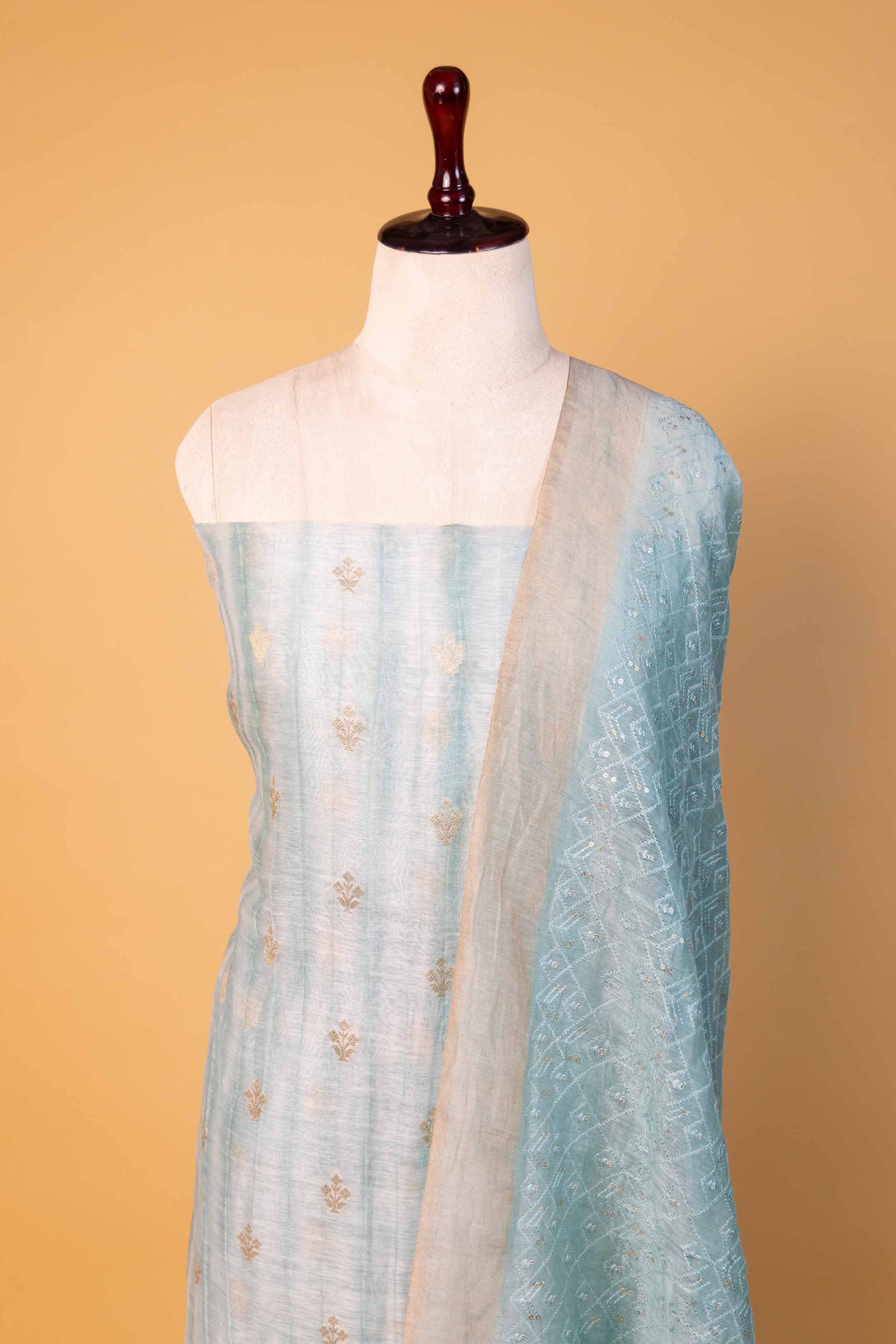 Sea Green Zari Woven Linen Silk Suit
