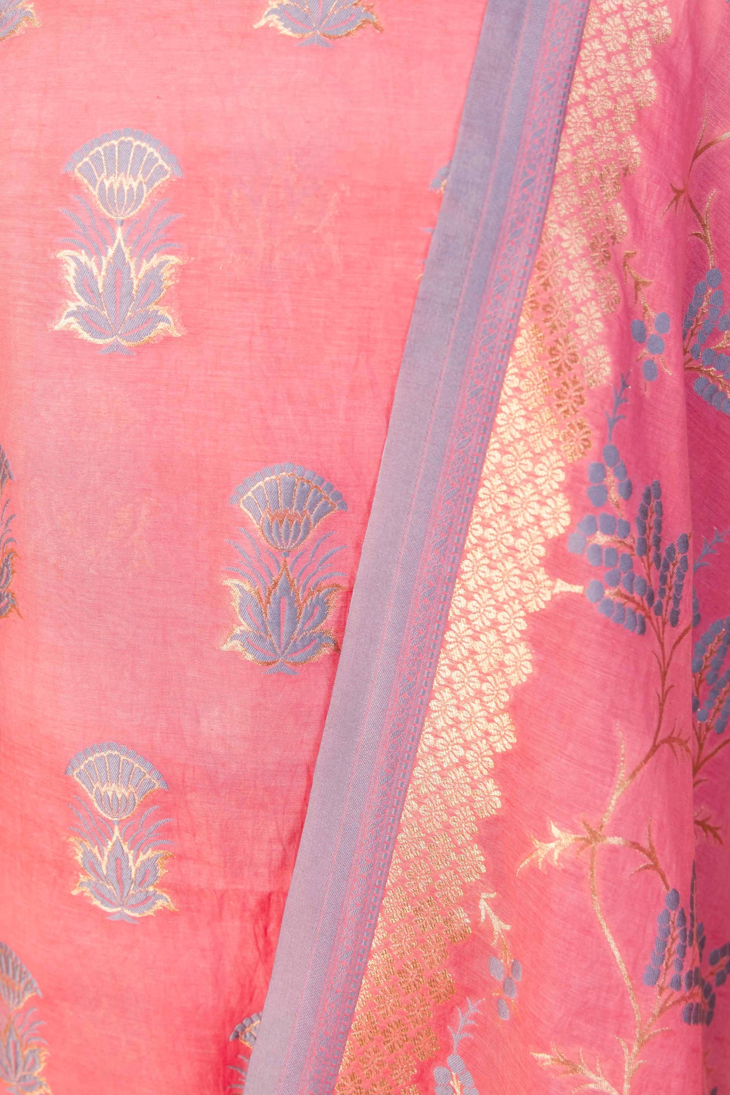 Flamingo Pink  Floral Weaving Chanderi Suit