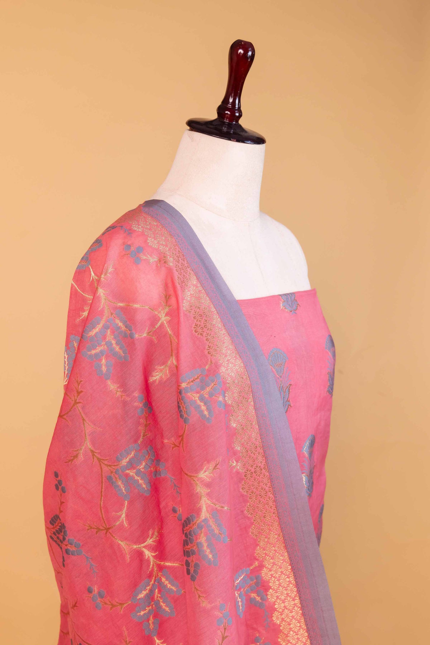 Flamingo Pink  Floral Weaving Chanderi Suit