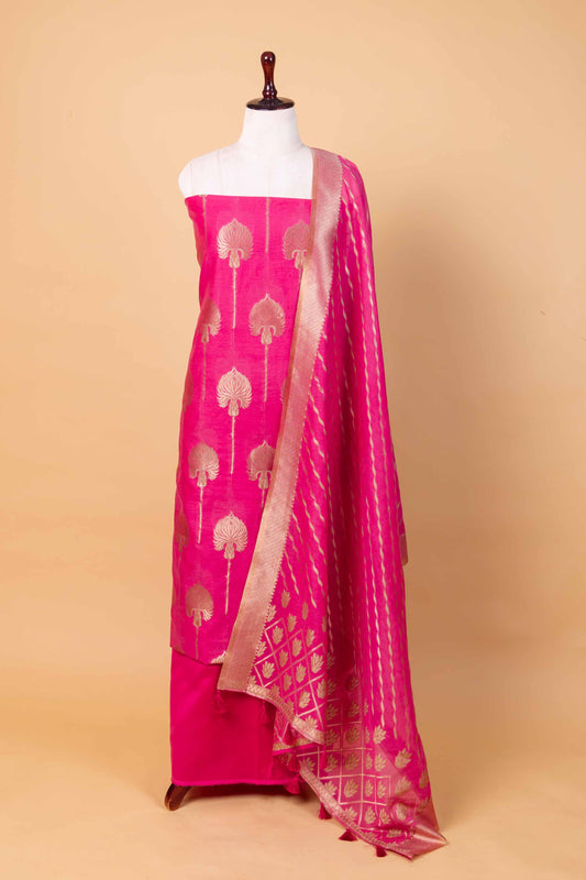 Hot Pink  Floral Weaving Chanderi Suit