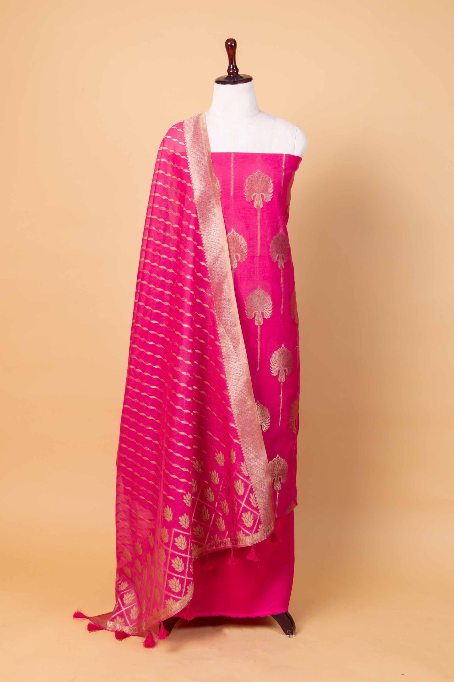 Hot Pink  Floral Weaving Chanderi Suit