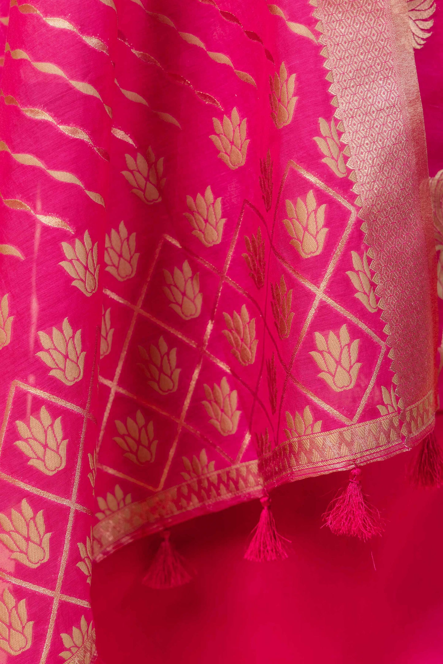 Hot Pink  Floral Weaving Chanderi Suit