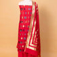 Red  Floral Weaving Chanderi Suit