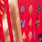 Red  Floral Weaving Chanderi Suit