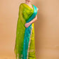 Pista Green Chiniya Silk Suit With Shaded Lace Dupatta