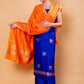 Royal Blue Chiniya Silk Suit With Orange Lace Dupatta