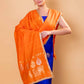 Royal Blue Chiniya Silk Suit With Orange Lace Dupatta