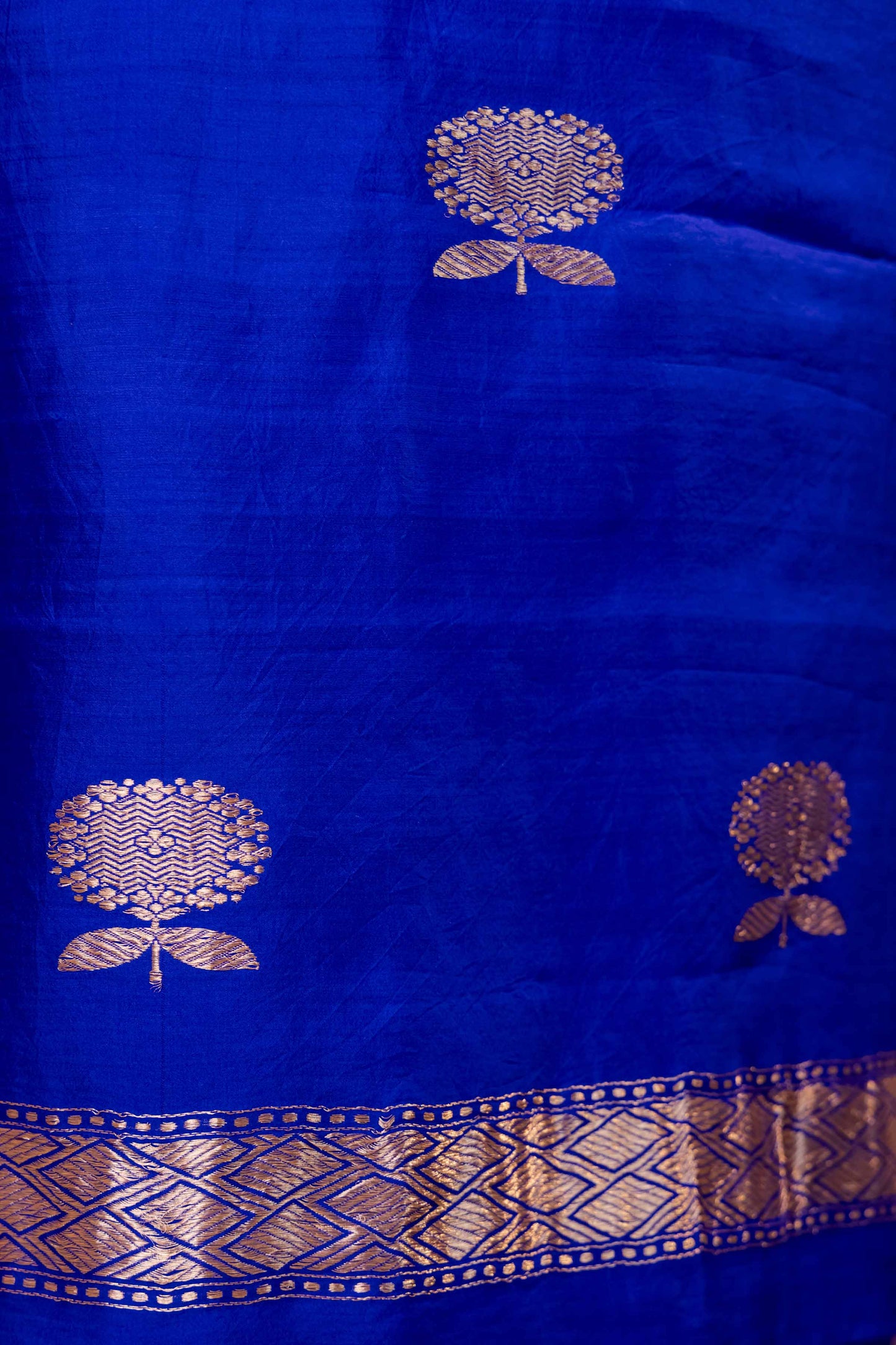 Royal Blue Chiniya Silk Suit With Orange Lace Dupatta