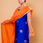 Royal Blue Chiniya Silk Suit With Orange Lace Dupatta