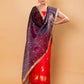 Red Chiniya Silk Suit With Black Lace Dupatta