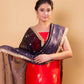 Red Chiniya Silk Suit With Black Lace Dupatta