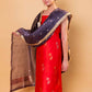 Red Chiniya Silk Suit With Black Lace Dupatta