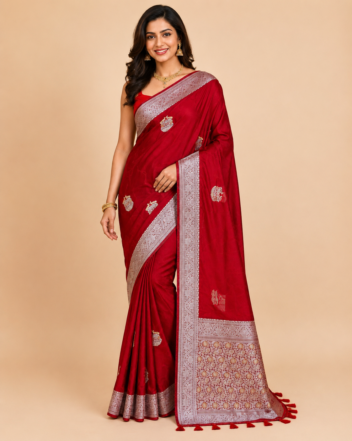 Maroon Sona Rupa Satin Silk Saree