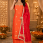 Saffron Chiniya Silk Suit With Shaded Lace Dupatta