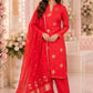 Red Handwoven Chiniya Silk Suit