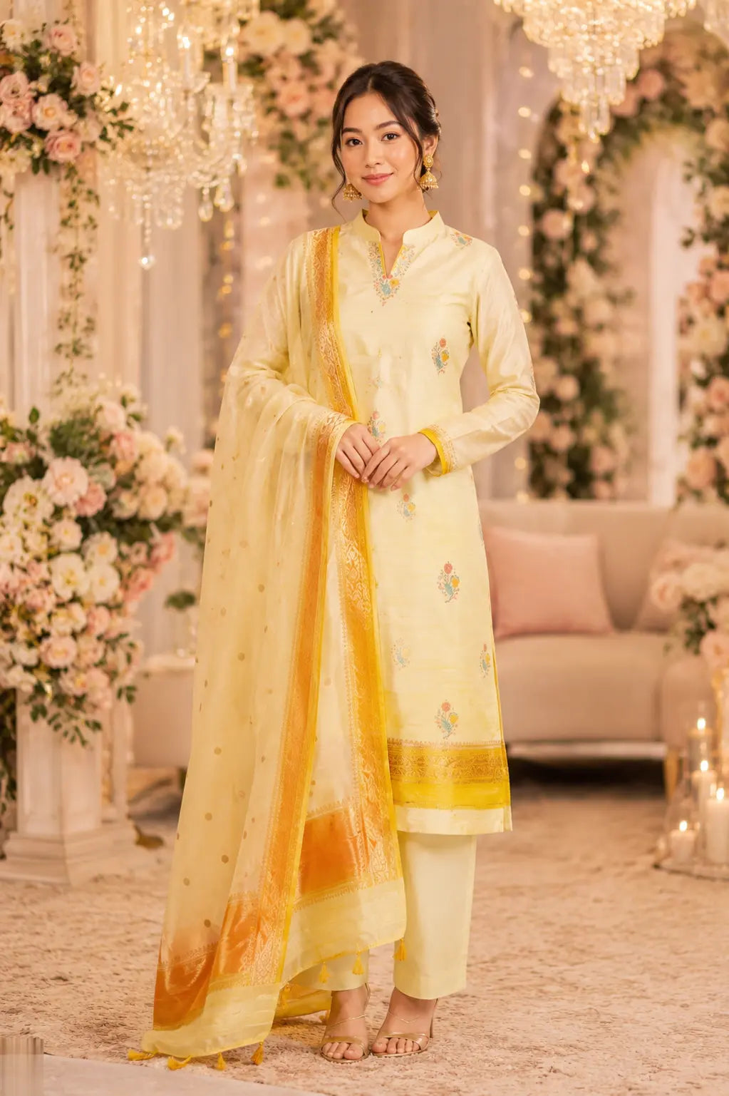 Lemon Yellow Handwoven Raw Silk suit