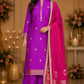 Purple Chiniya Silk Suit With Rani Lace Dupatta