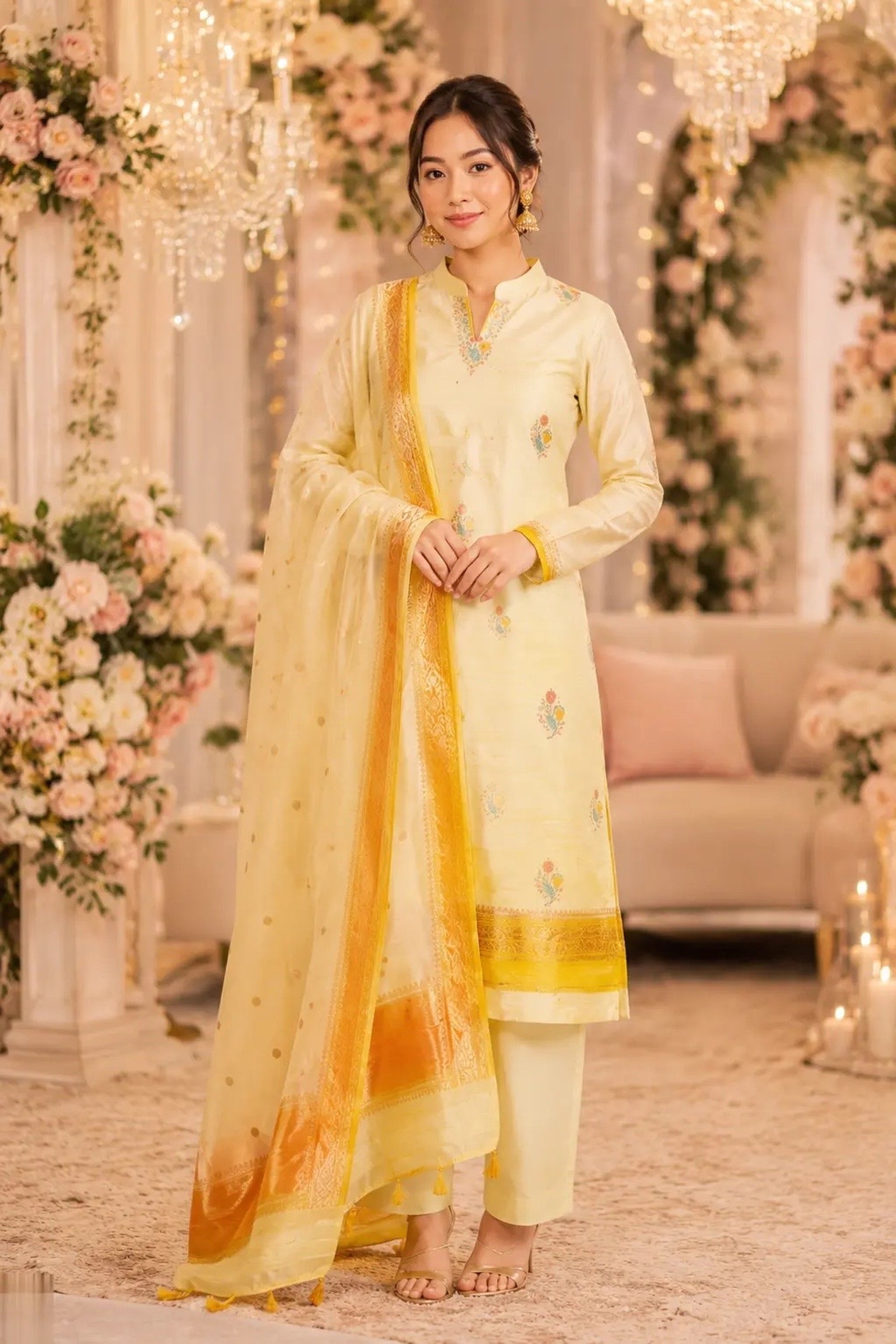 Lemon Yellow Handwoven Raw Silk suit