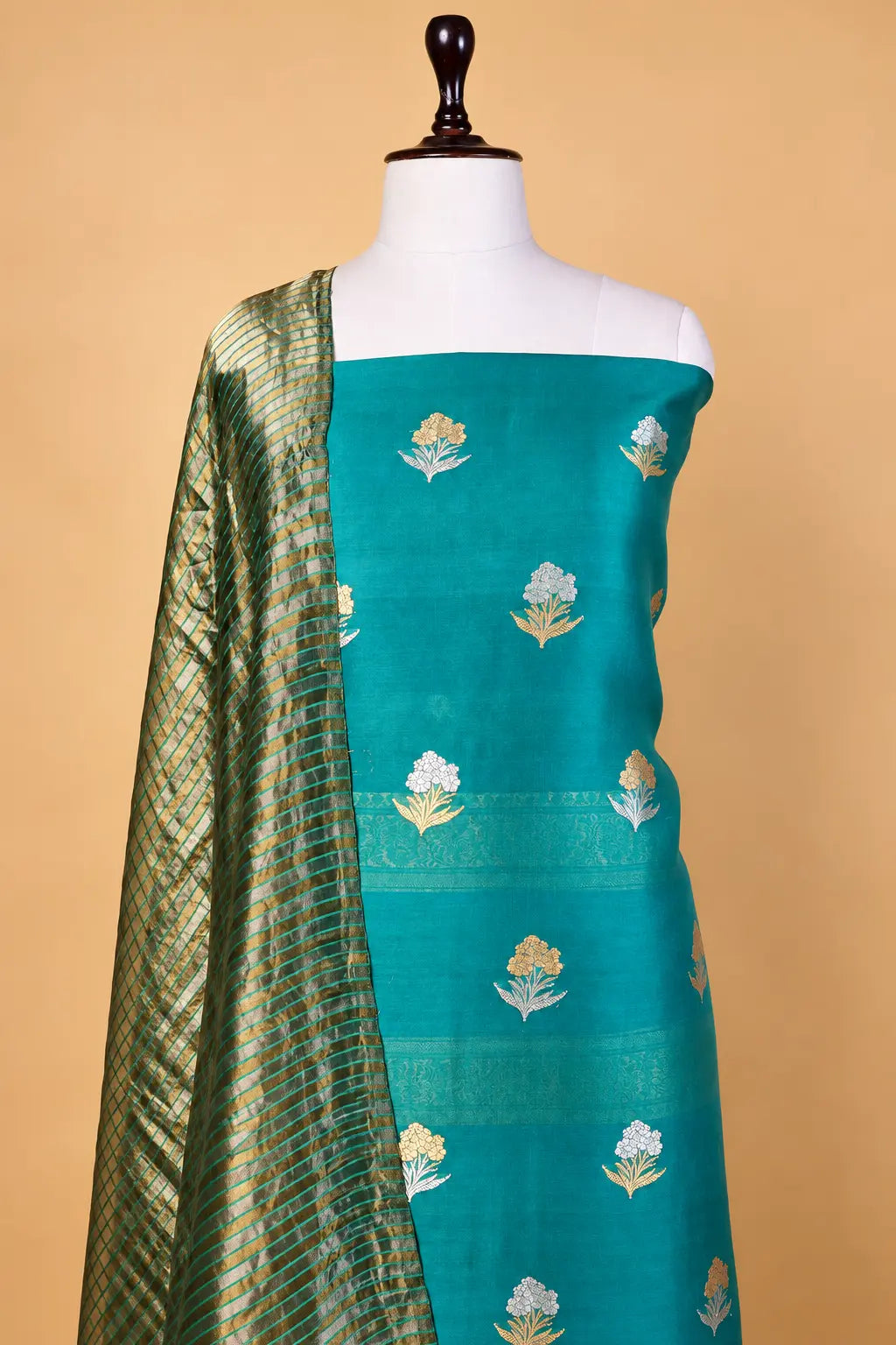 Teal Green Organza Handwoven Suit