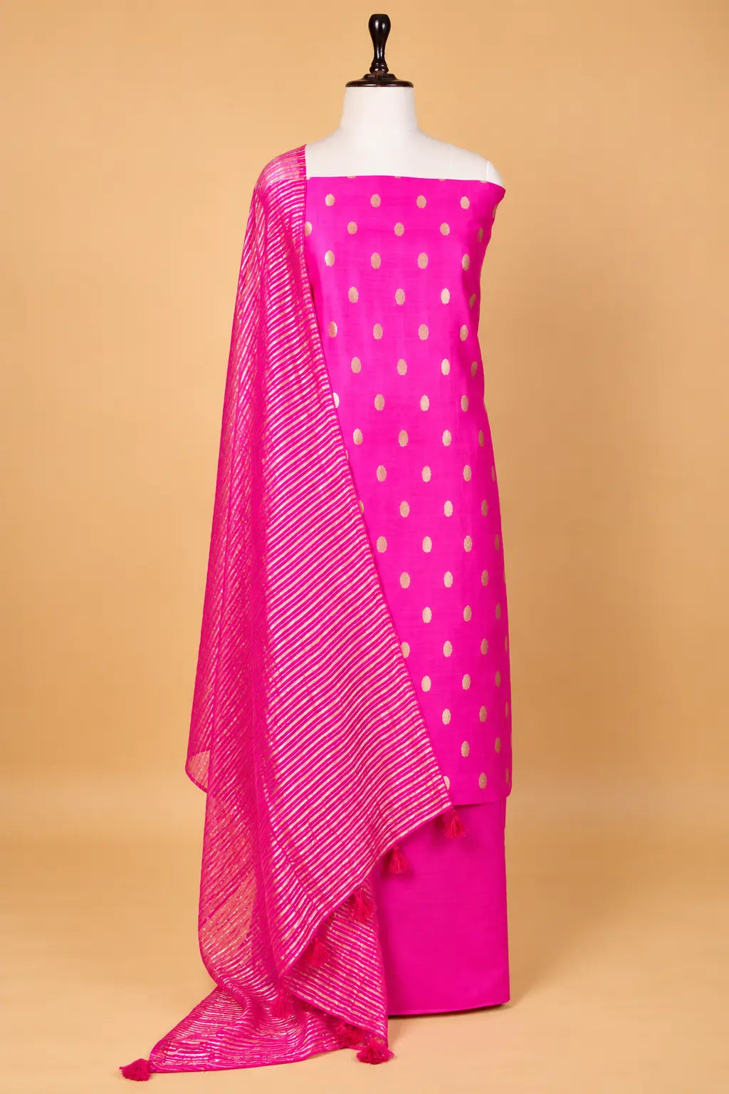 Rani Pink Handwoven Chiniya Silk Suit Set