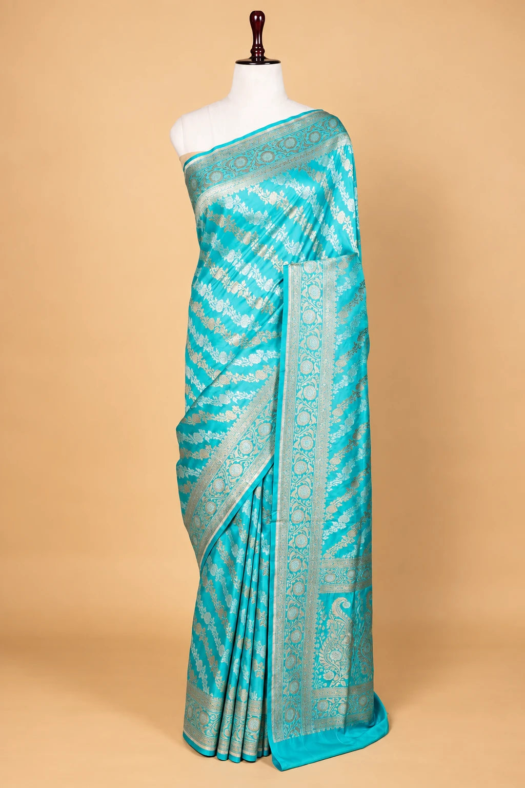 Firozi Blue Sona Rupa Ada Weaving Katan Silk Saree