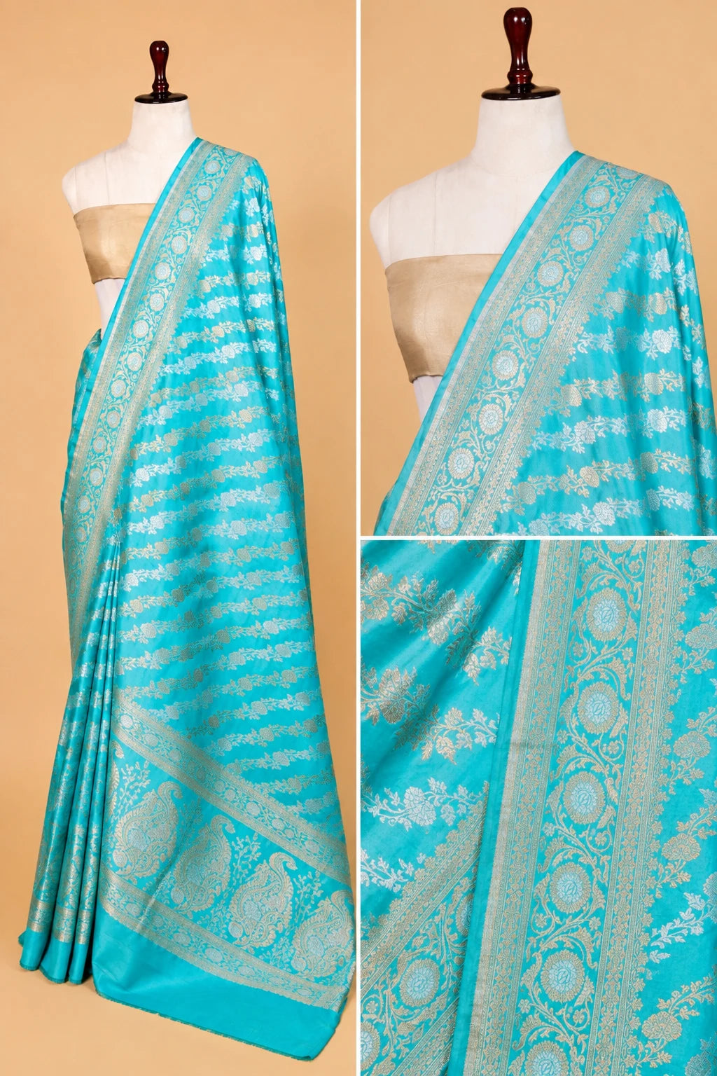 Firozi Blue Sona Rupa Ada Weaving Katan Silk Saree