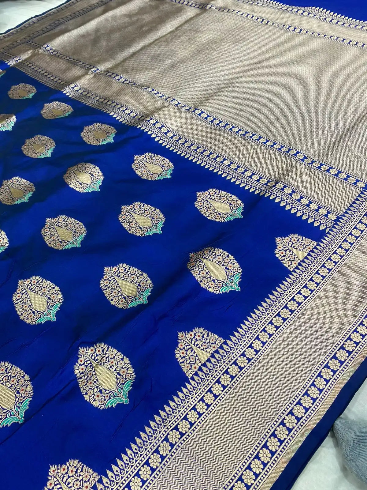 Nita Ambani Royal Blue Katan Silk Saree