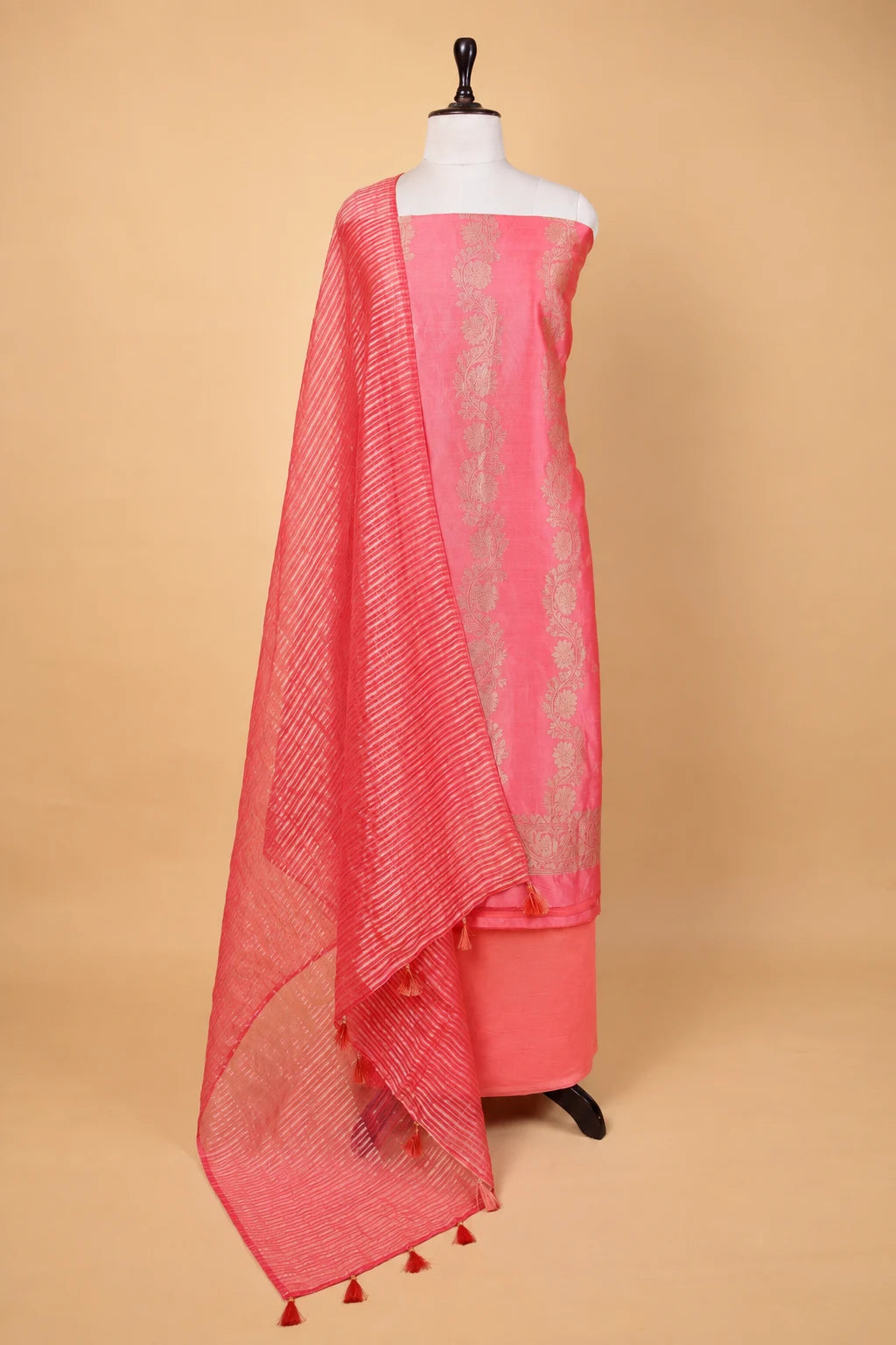 Peach Kadhua Chiniya Silk Suit Set