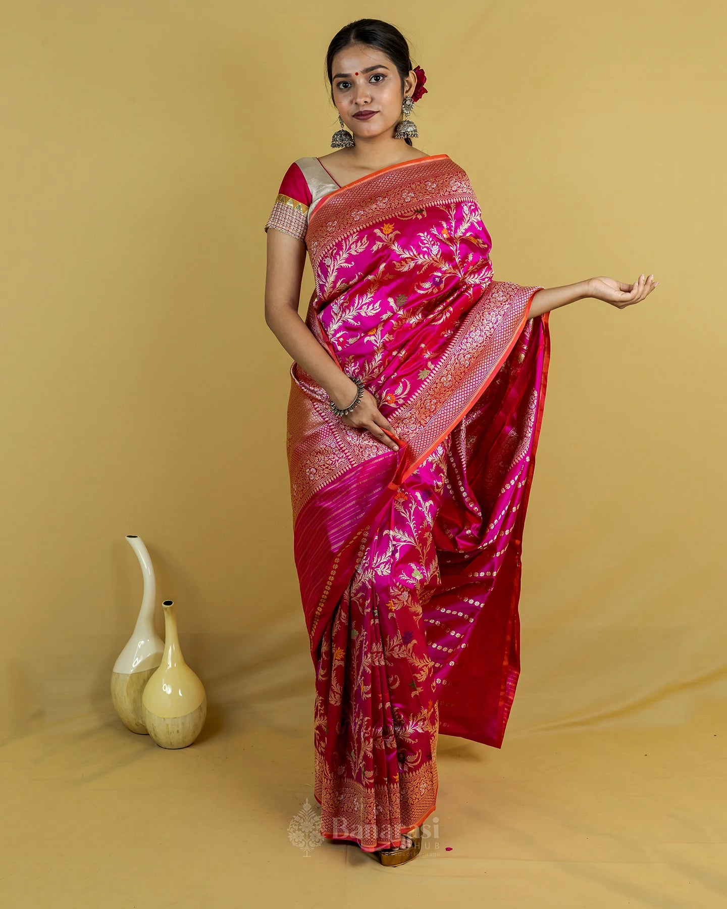 Rani Pink Kadhwa Jangla Meenadar Banarasi Silk Saree