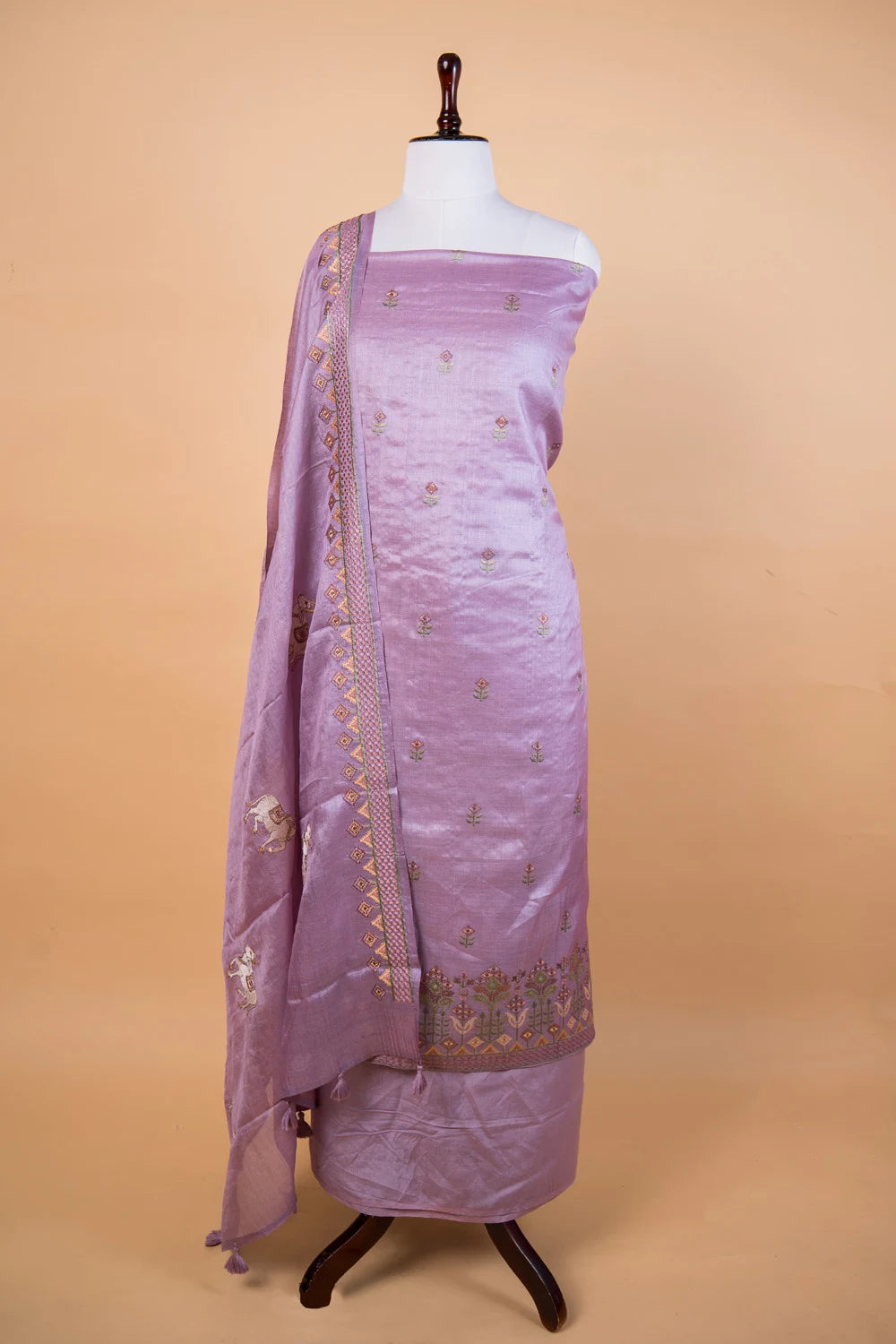 Lavender  Embroidered Tussar Silk Suit