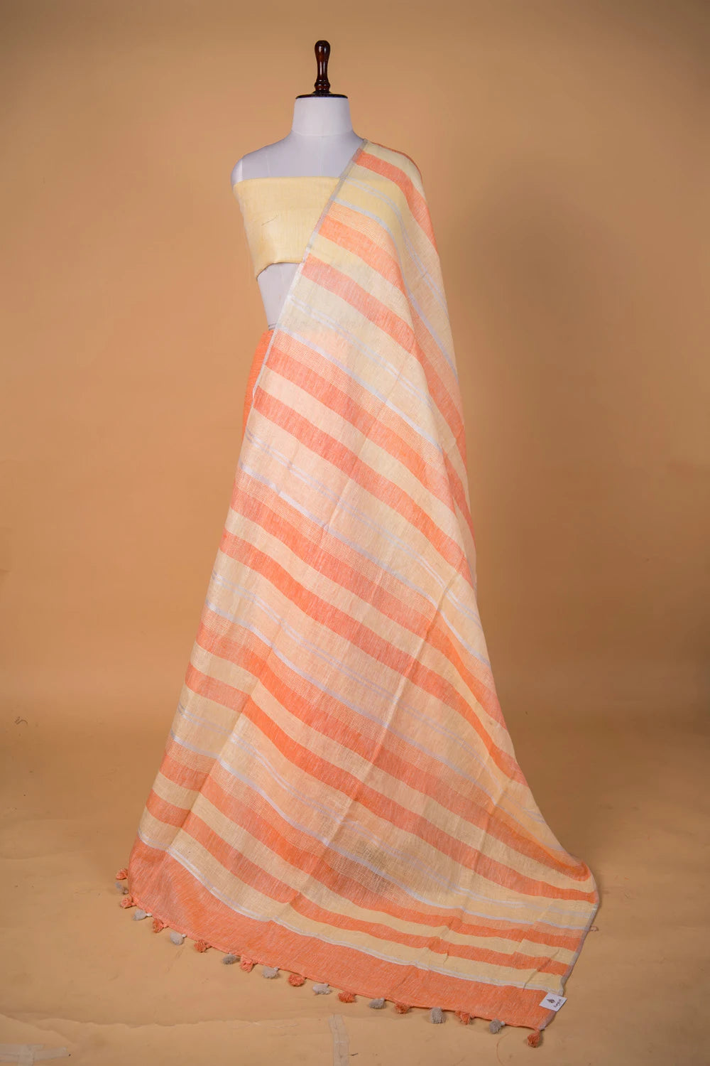 Yellow & Orange  Pure Linen Saree
