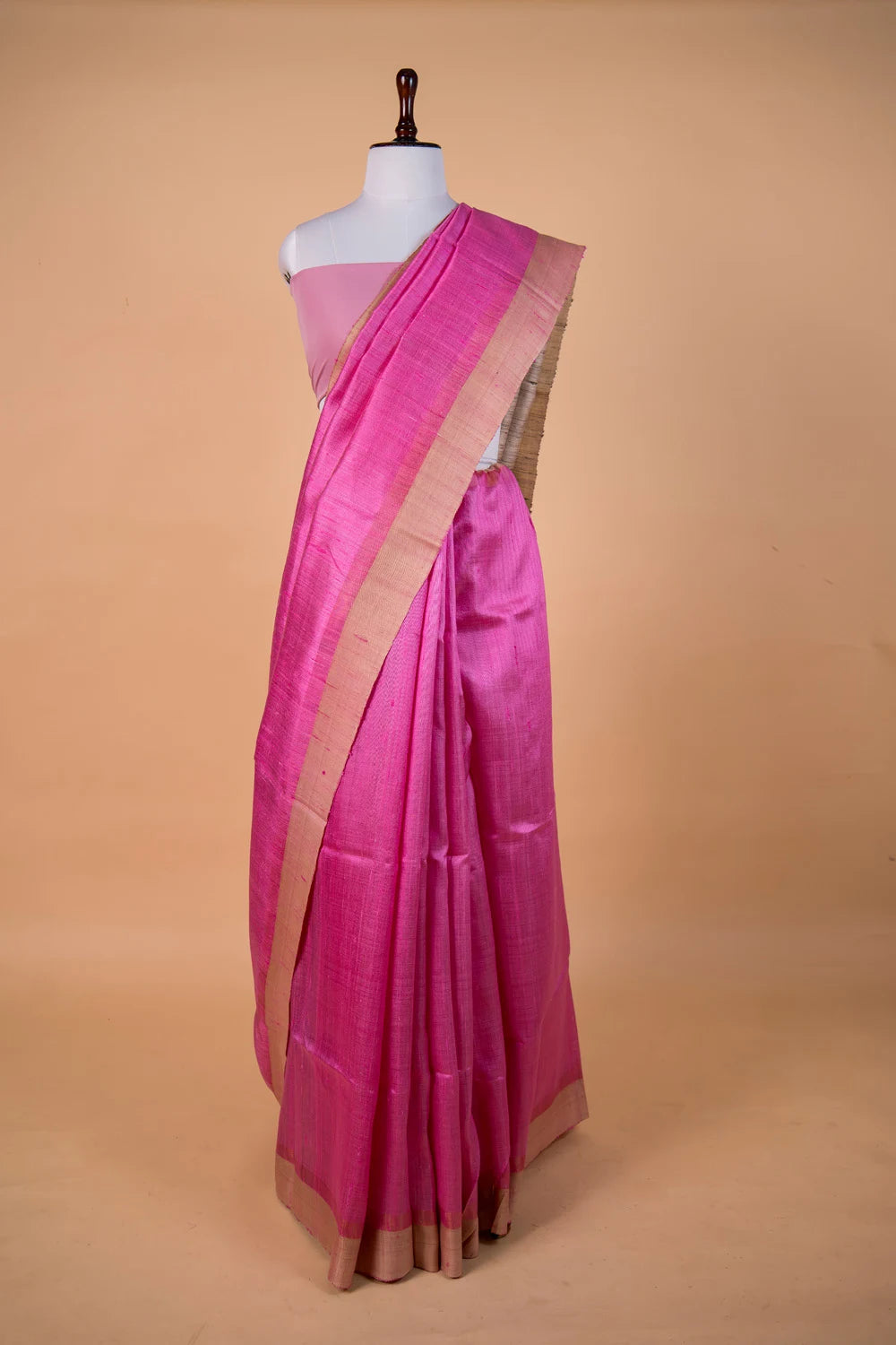 Baby Pink Handloom Raw Silk Saree